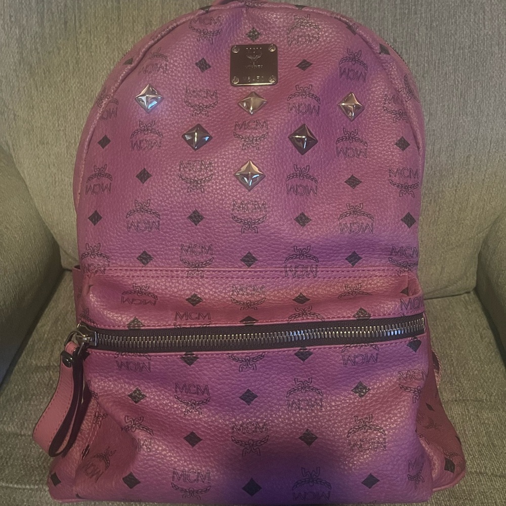 MCM Pink Logo Studded Backpack
